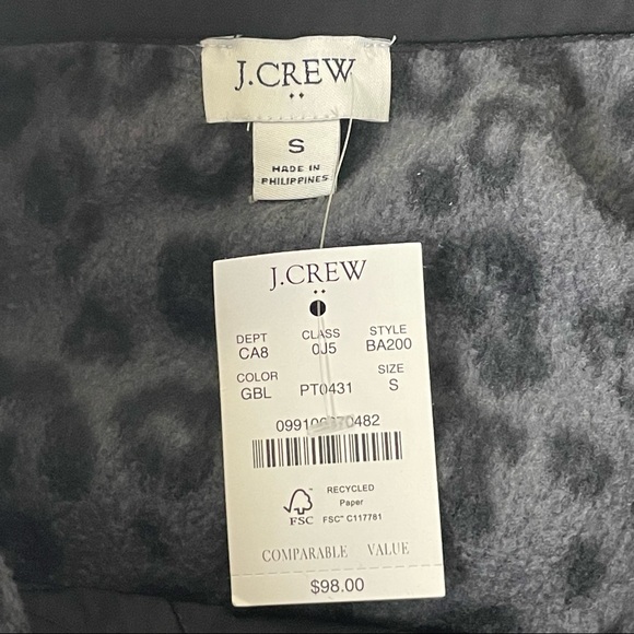 J.CREW NWT QUILTED BUTTON NECK SHERPA TUNIC JACKET GRAY BLACK LEOPARD PRINT SMAL - Picture 6 of 10